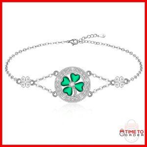 Sterling Silver Four Leaf Clover Charm Bracelet Celtic Knot Jewelry
